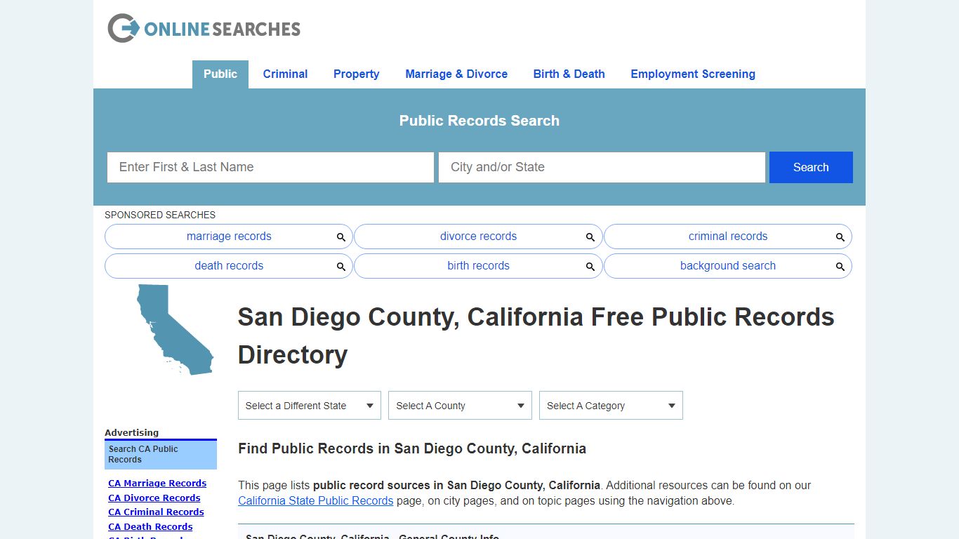 San Diego County, California Public Records Directory